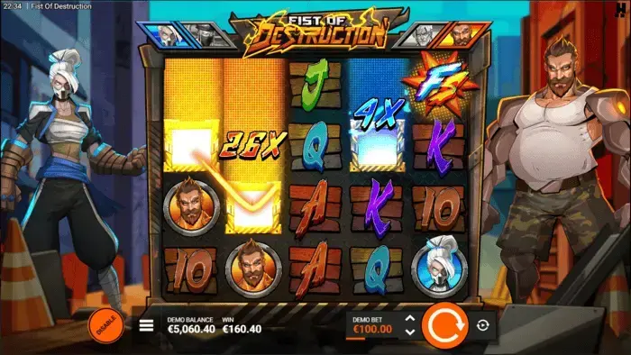 Fist of Destruction online expandierendes Faust-Wild mit Multiplikator schlägt durch Symbole